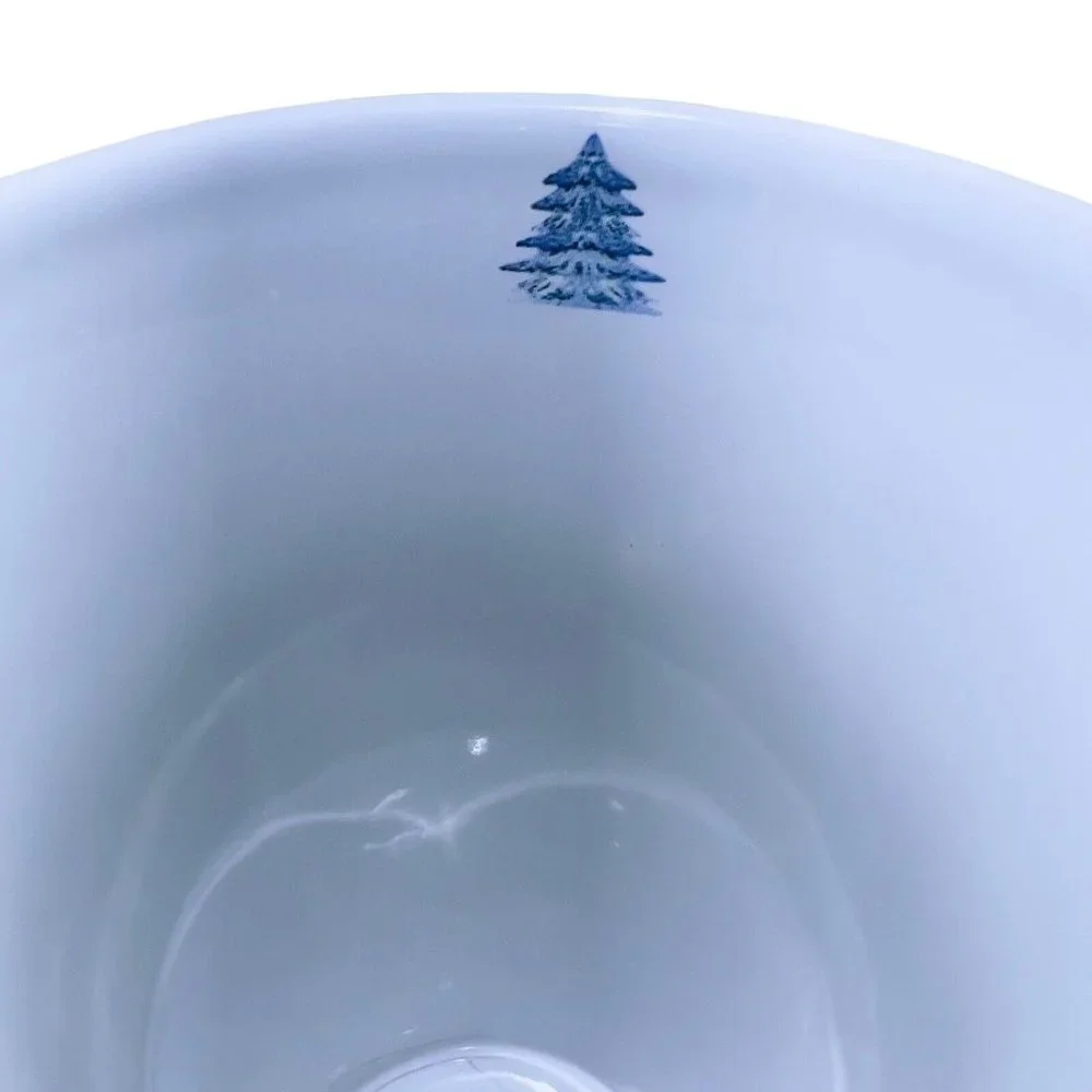 Christmas Winter Time Pair of Latte Mugs Coffee Tea Cups Blue sayings on handles